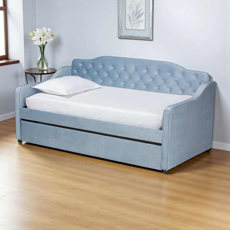 Varol Button-tufted Upholstered Daybed in Light Blue, 39.09'' H X 83.25'' W X 42.52" L, Light Blue, Twin