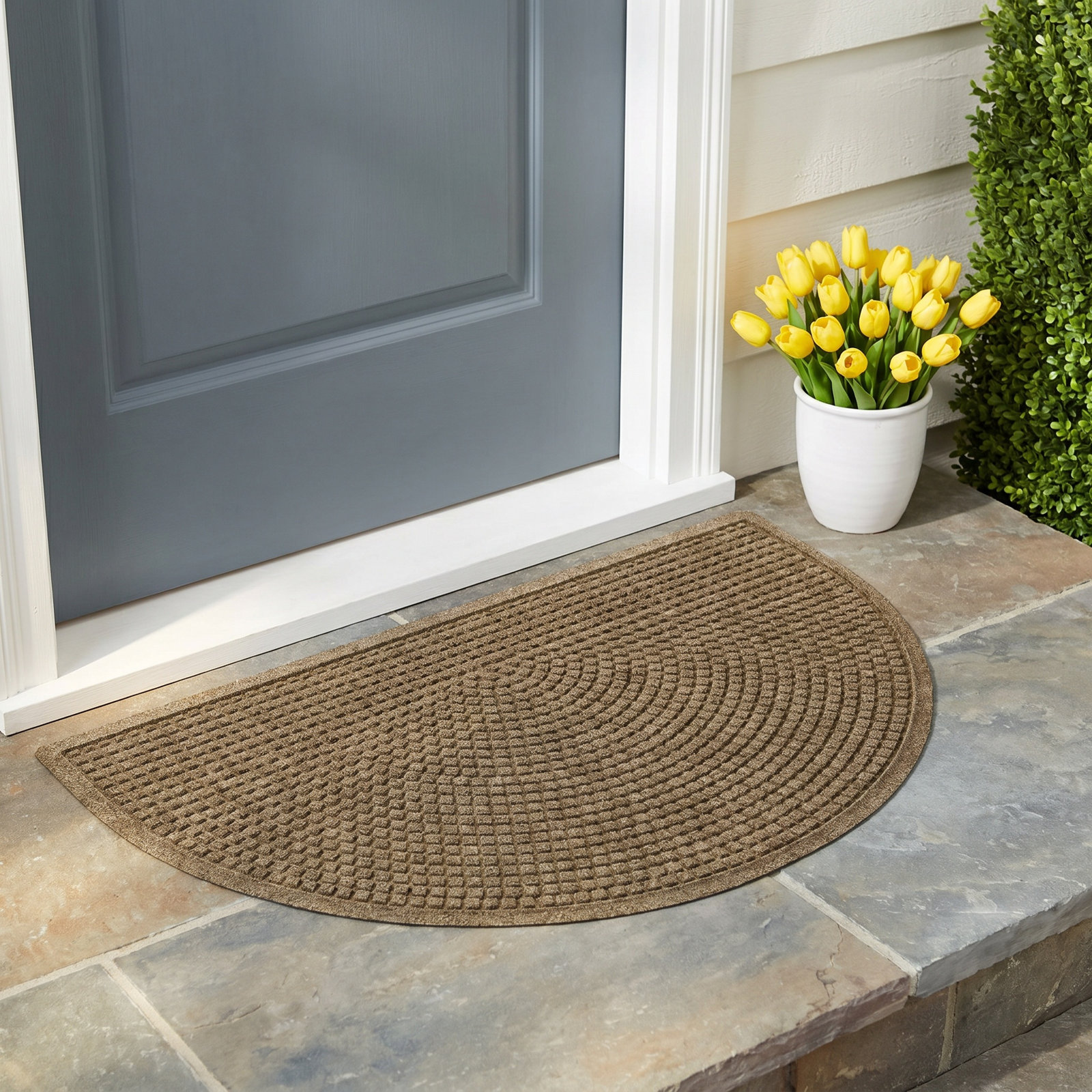 WaterHog Squares Indoor Outdoor Door Mat, Camel, Semi-Circle 2' x 3'3"