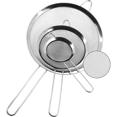 Crépines à mailles fines - tamis passoire en acier inoxydable de qualité supérieure, avec maille durable et poignée robuste, excellente pour tamiser les ingrédients secs, la farine, les pâtes, le riz et le thé