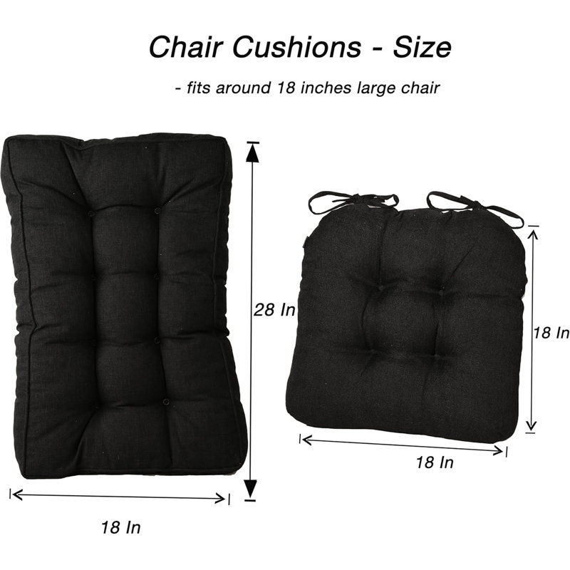 18"×18"×3.5" Seat & 18"×28"×3" Back Cushion Set – Linen High-Density Foam Non-Slip Chair Pads for Indoor Use