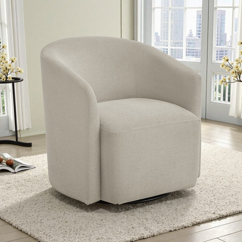Ardena Swivel Barrel Accent Chair - Commercial Grade Fabric & 360° Smooth Rotation for Small Space Living, Beige