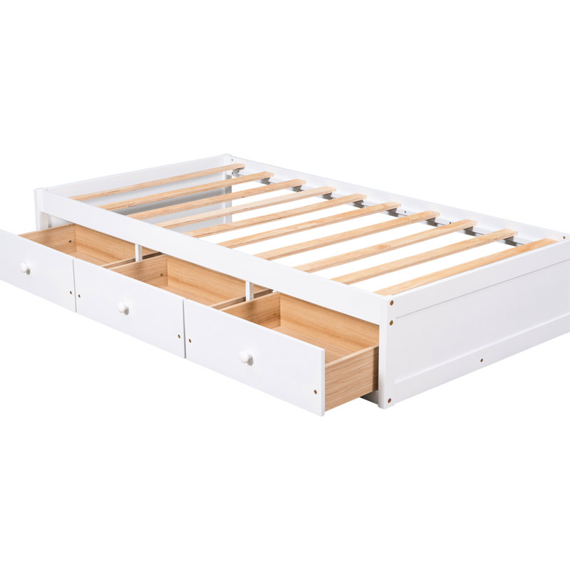 3 lits plateforme simple en bois massif blanc - pour une finition de chambre en ordre