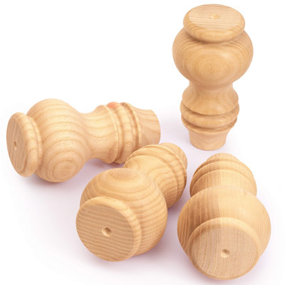 Ensemble de 4 pieds en chignon en bois d'hévéa - pieds courts de 5 pouces pour canapé, commode, table basse, armoire et décor de maison de campagne de style Mid-Century moderne