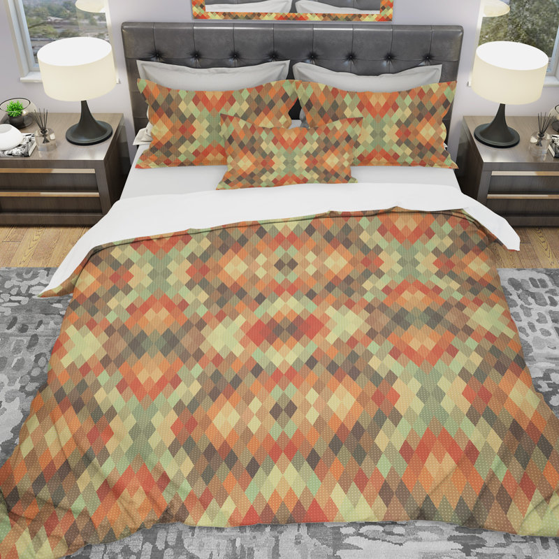 Ensemble de housse de couette à géométrie triangulaire à pointillés designart, Housse de couette grand + 2 taies décoratives