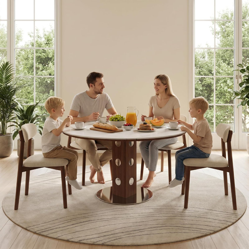7-Piece -Piece 47.2" Round Extendable Dining Table Set