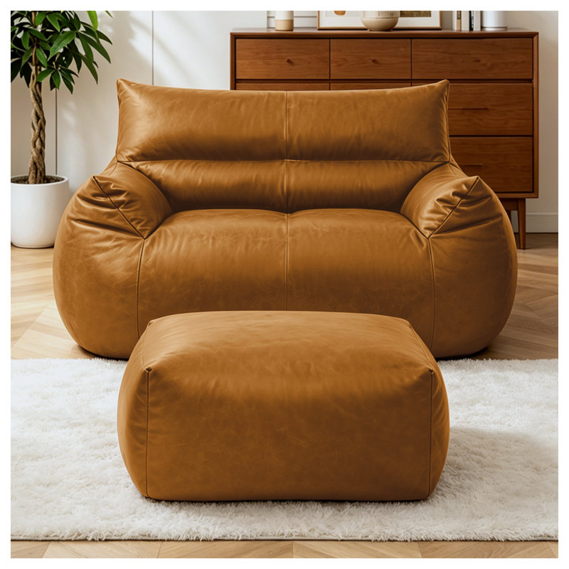 Compression Pre-Filled Leathaire Bean Bag Chairs Loveseat