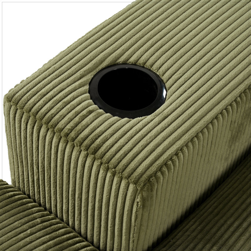Grand canapé modulaire avec coussins épais et porte-gobelets intégrés et ports de chargement, Vert