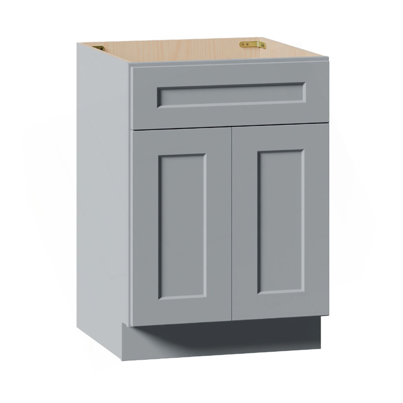 Armoire 24 po gris avec porte à fermeture en douceur, tiroir, unité compacte en bois massif avec tablette réglable pour la cuisine, la salle de bain, la buanderie et le garage (l 24 po x P 24 po x H 34,5 po)