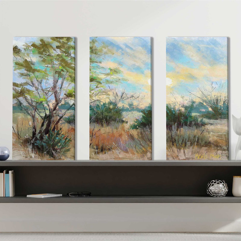 Lever de soleil du Texas - ensemble de 3 peintures sur toile tendue, H 32 po x l 48 po x P 0,75 po