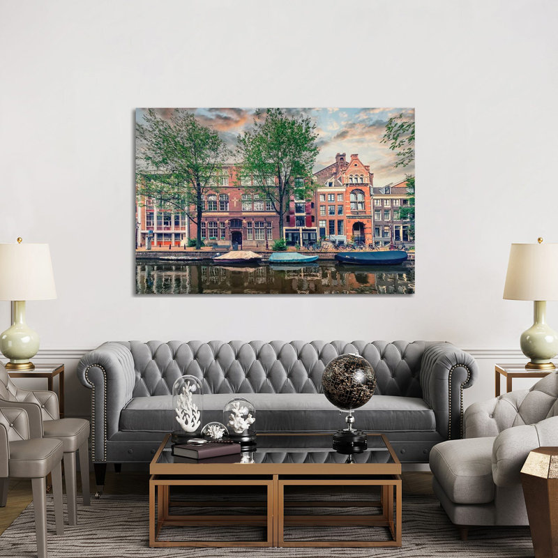 Amsterdam In The Evening by Manjik Pictures - Gallery-Wrapped Canvas Giclée on Canvas, 20.32 cm H x 30.48 cm W, No Frame