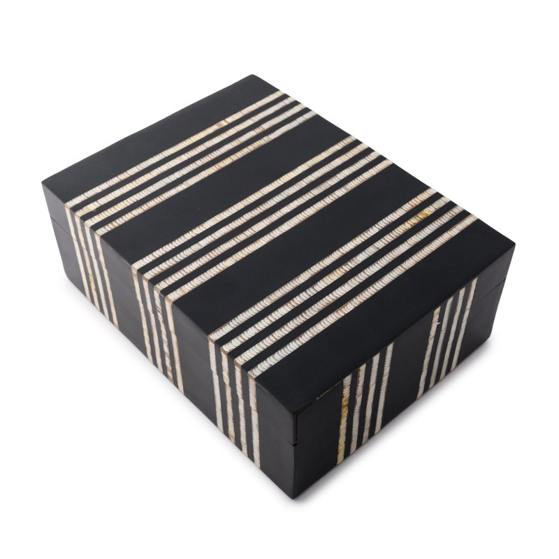 Medium Black Resin Box, 3" H x 8" W x 6" D