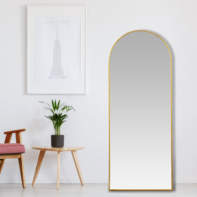 Salma Metal Flat Mirror, Satin Brass, 170cm H x 61cm W