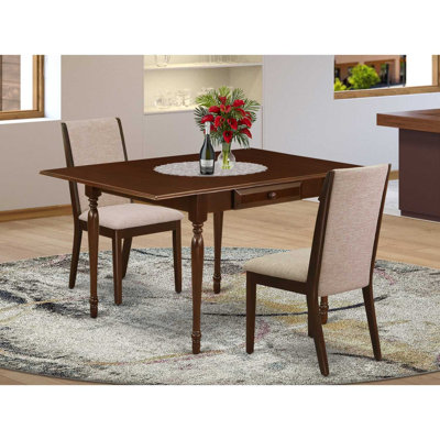 3-Piece Linen White Finish Rectangular Solid Wood Top With Dropleaf Dining Table Set