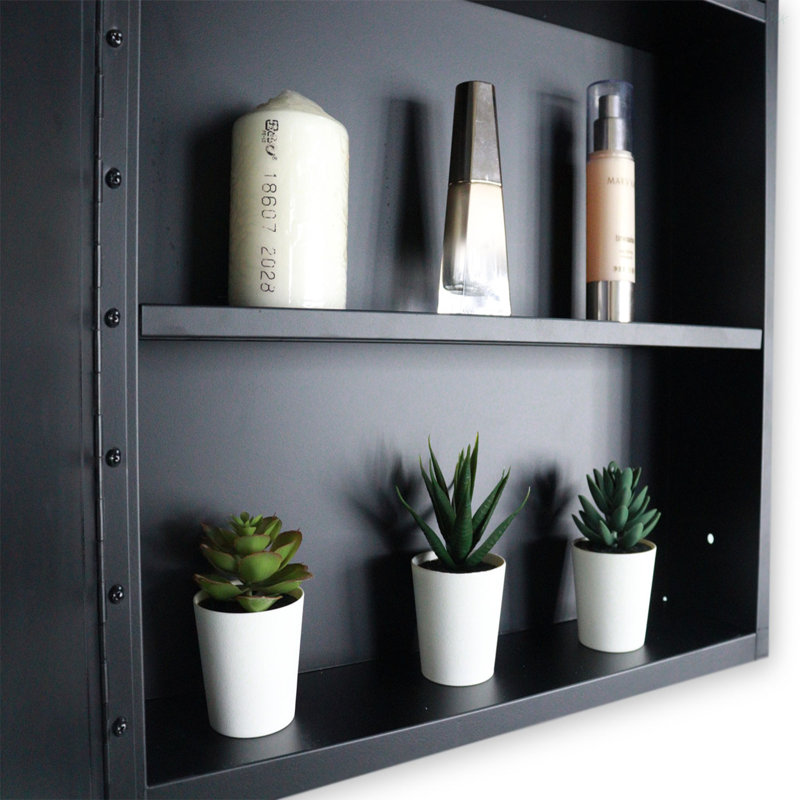 20X28 Inch Black Metal Framed Wall Mount Or Recessed Bathroom Medicine Cabinet With Mirror