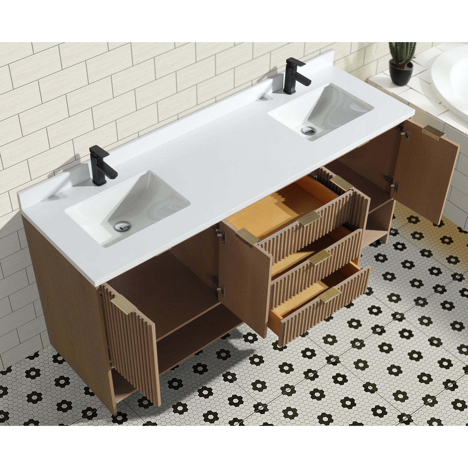 Anelie 72" Oak Double Bathroom Vanity