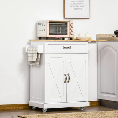 Foldable Kitchen Island with Storage Drawer, Rolling Utility Cart