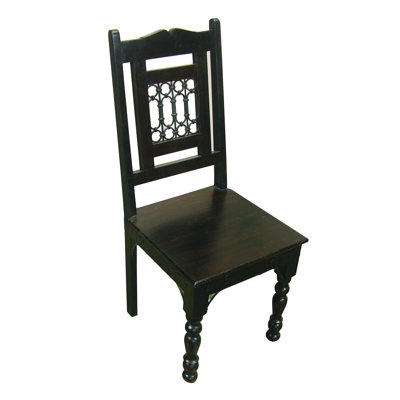 Dark Brown Metal and Wood Slat Back Dining Side Chair