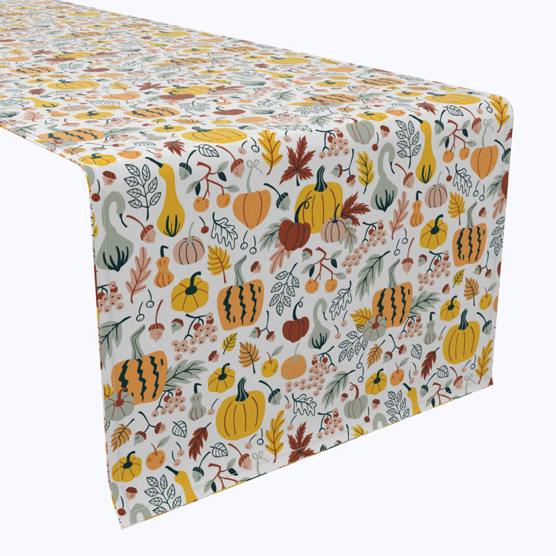 Table Runner, 100% Cotton, Pumpkin Décor, 108" x 16"