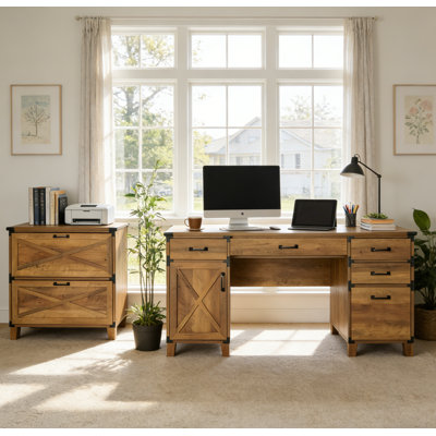  Ensemble de bureau de ferme moderne 2 pièces - chêne rustique