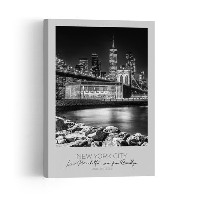 Brooklyn Bridge Carousel Night Abstract Contemporary City Landscape Wall Art Print 1 Piece Wrapped Canvas Wall Art