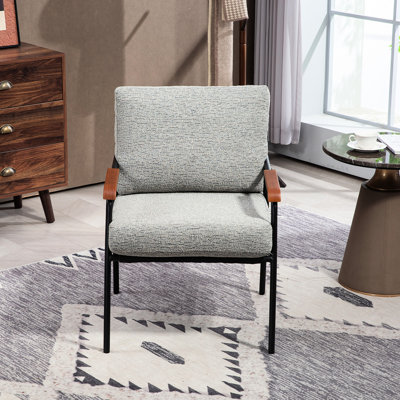 Chaise de chambre à coucher moderne avec cadre en bois naturel, métal noir et revêtement gris, teinture confortable polyvalente