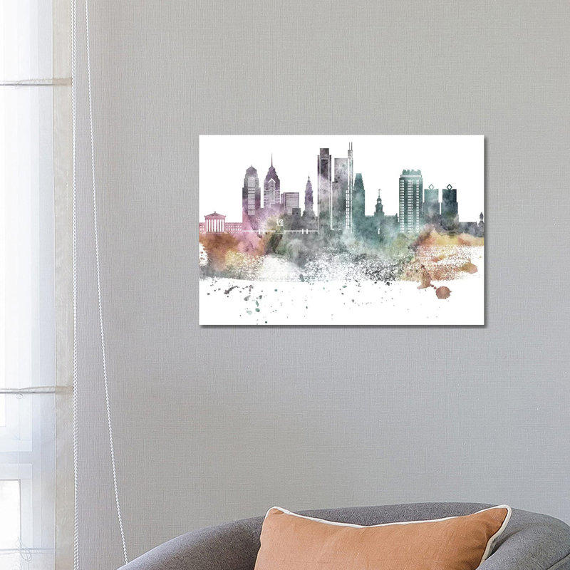 Philadelphia Pastel Skylines, H 18 po x l 26 po x P 1,5 po, Philadelphie