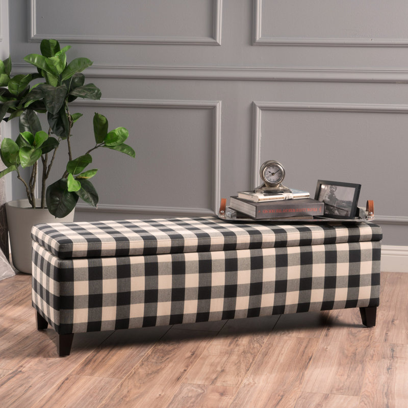Banc de rangement rembourré Schmit, À damier noir, 16.25" H x 51.25" W x 17.50" D