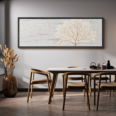 " Elegant Tree On Vintage Newspaper Background Beige And White Rustic Art Decor Extra Large Pictures "