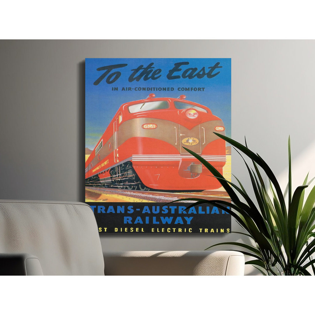 Vintage Train Coston - Trans Australian Railway Poster, Gallery Wrapped, Modern Decor, Ready to Hang, Archival Quality