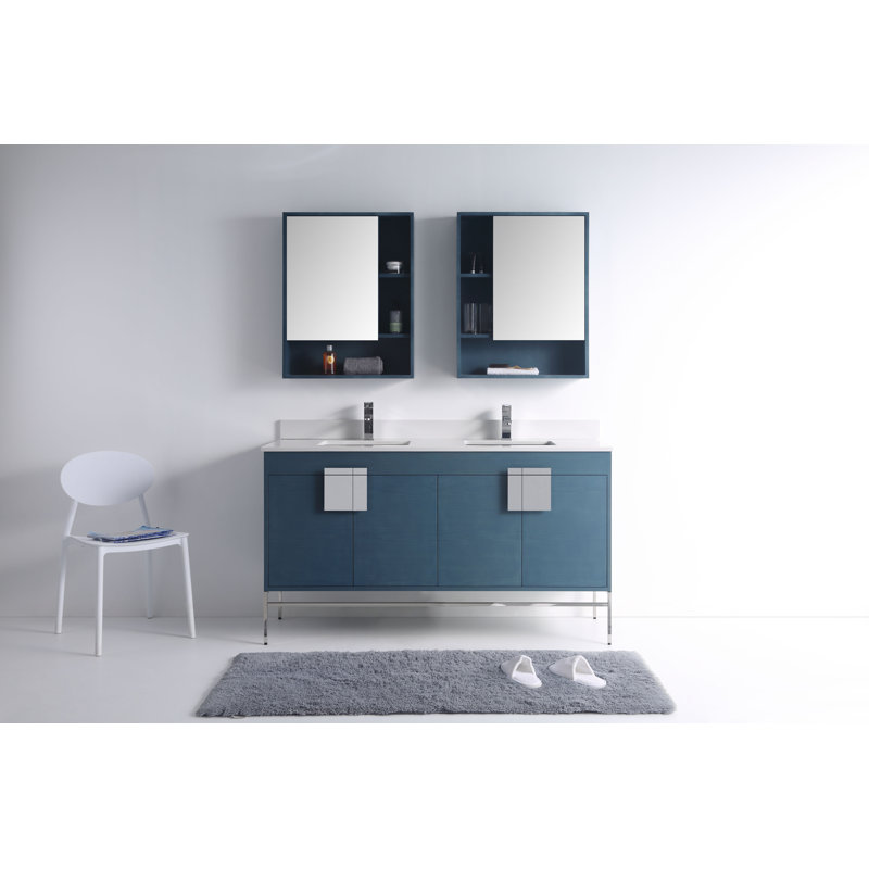 Ensemble de meuble-lavabo double 60 po Tortola, Chrome poli, Bleu français
