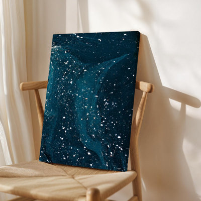 «Deep Teal», peinture abstraite marbrée fluide sur toile, impression moderne texturée bleu foncé, 24 x 36
