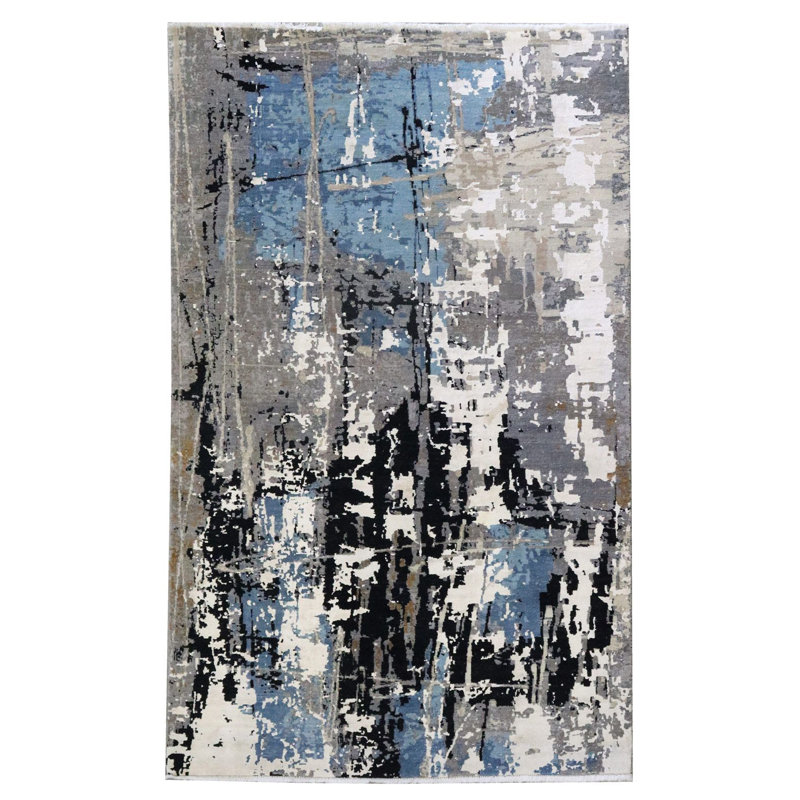 Tapis gris / bleu / noir nouvel âge 5 pi 6 po x 9 pi 1 po Cityscape