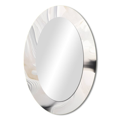 White And Gold Ripples Of Stone - White Modern Oval Wall Mirror