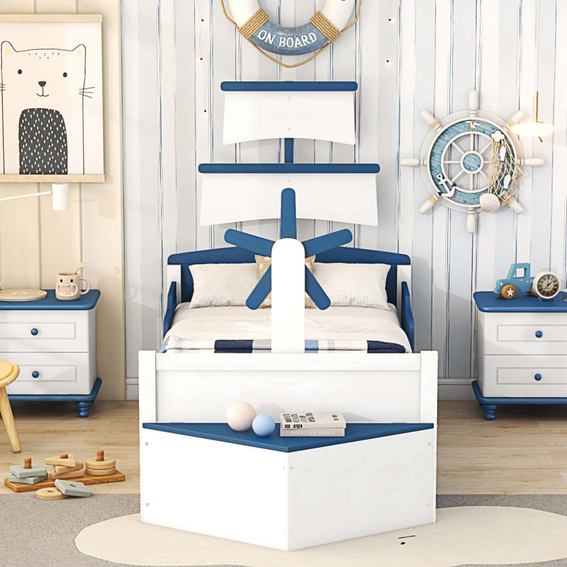 Lit plateforme simple avec rangement Alsea, Bleu