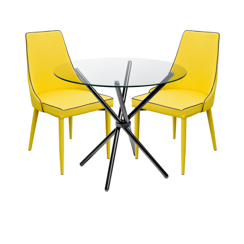 Ayarie 4 - Person Dining Set, Grey/Yellow, Black