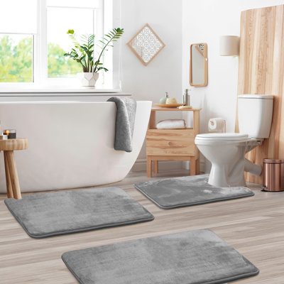 Aighan 3 Piece Ultra Soft and Absorbent Memory Foam Bath Rug Set with Non-Slip Backing