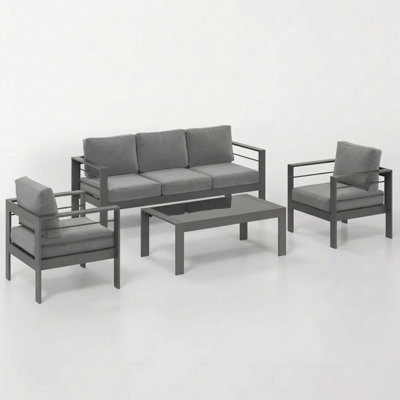 4-Piece Modern Aluminum Patio Conversation Set, 5-Seat Outdoor Sofa With Coffee Table