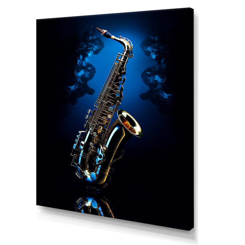 Midnight Blue Saxophone Print on Canvas with Wooden Frame