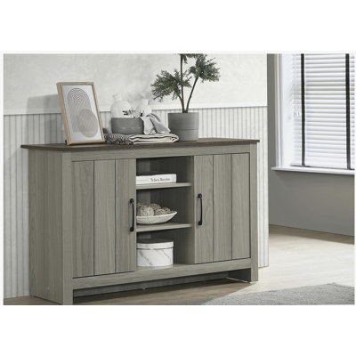 Nyla 47"W Gray Oak Console Table, Buffet Table, Sideboard with Shelves and Cabinet Doors