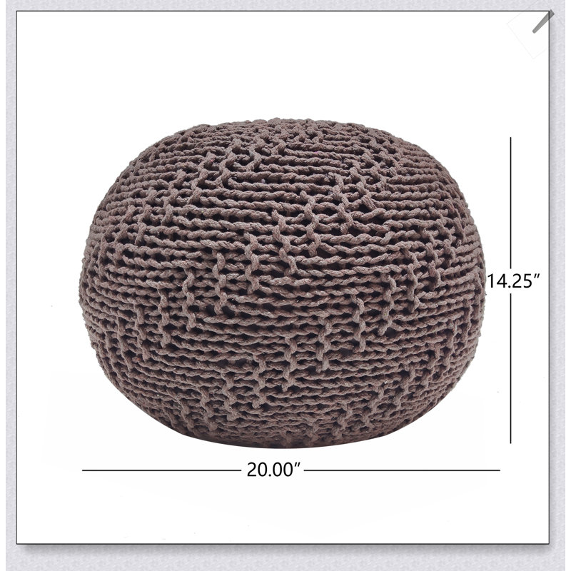 Charmant pouf rond et écologique avec un tricot doux, parfait pour un décor moderne et durable.