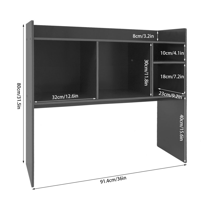 PVC Desk Storage Hutch With 6 Shelves For Computer Desk, Black