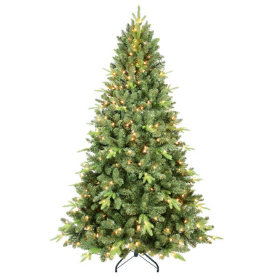 7 pi. Arbre de Noël vert classique 1875 à extrémités en PE + PVC avec 450 lumières UL blanc chaud, branches articulées pour une installation facile, support en métal robuste - aspect réaliste