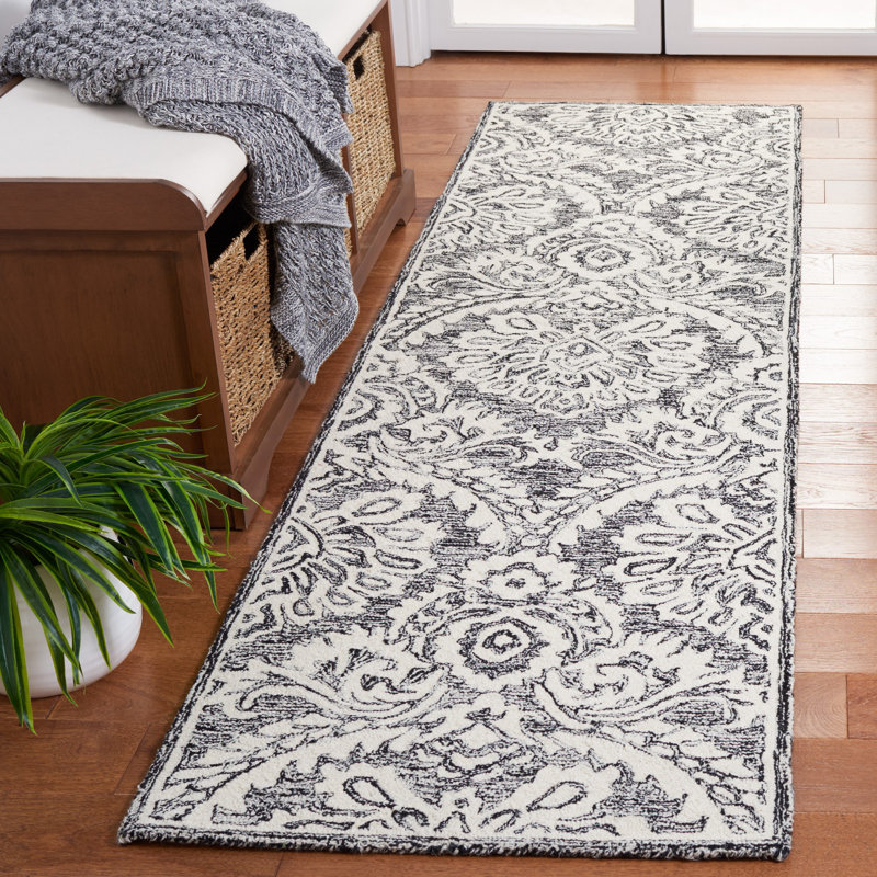 Blossom Hand Tufted Wool And Cotton With Latex Damask Rug, Runner 2'3" x 8'