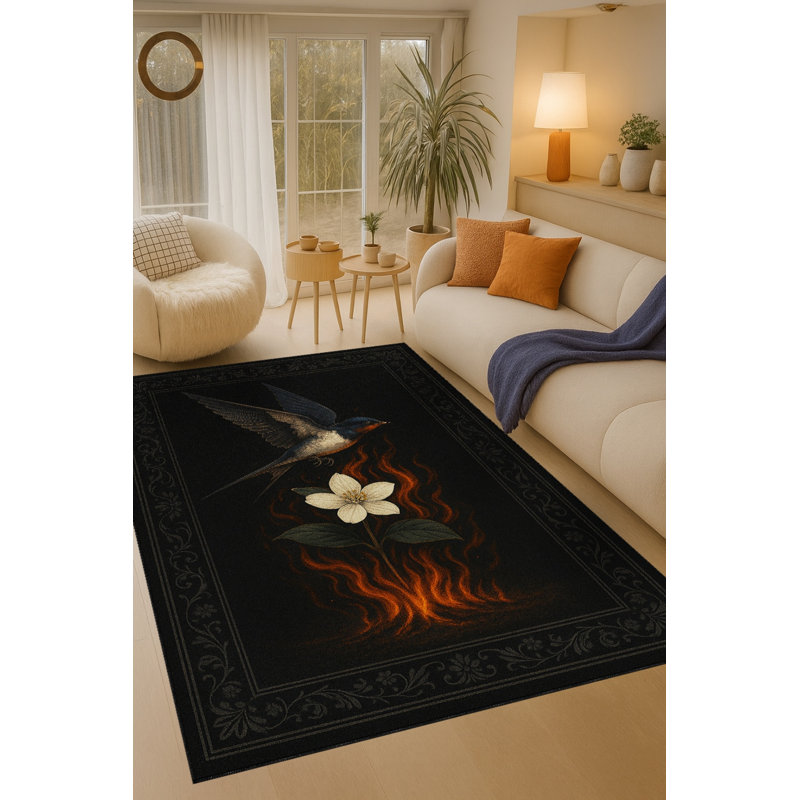 MOSSO Gray Modern Washable Woven Backing Area Rug, 4'7" x 6'7"