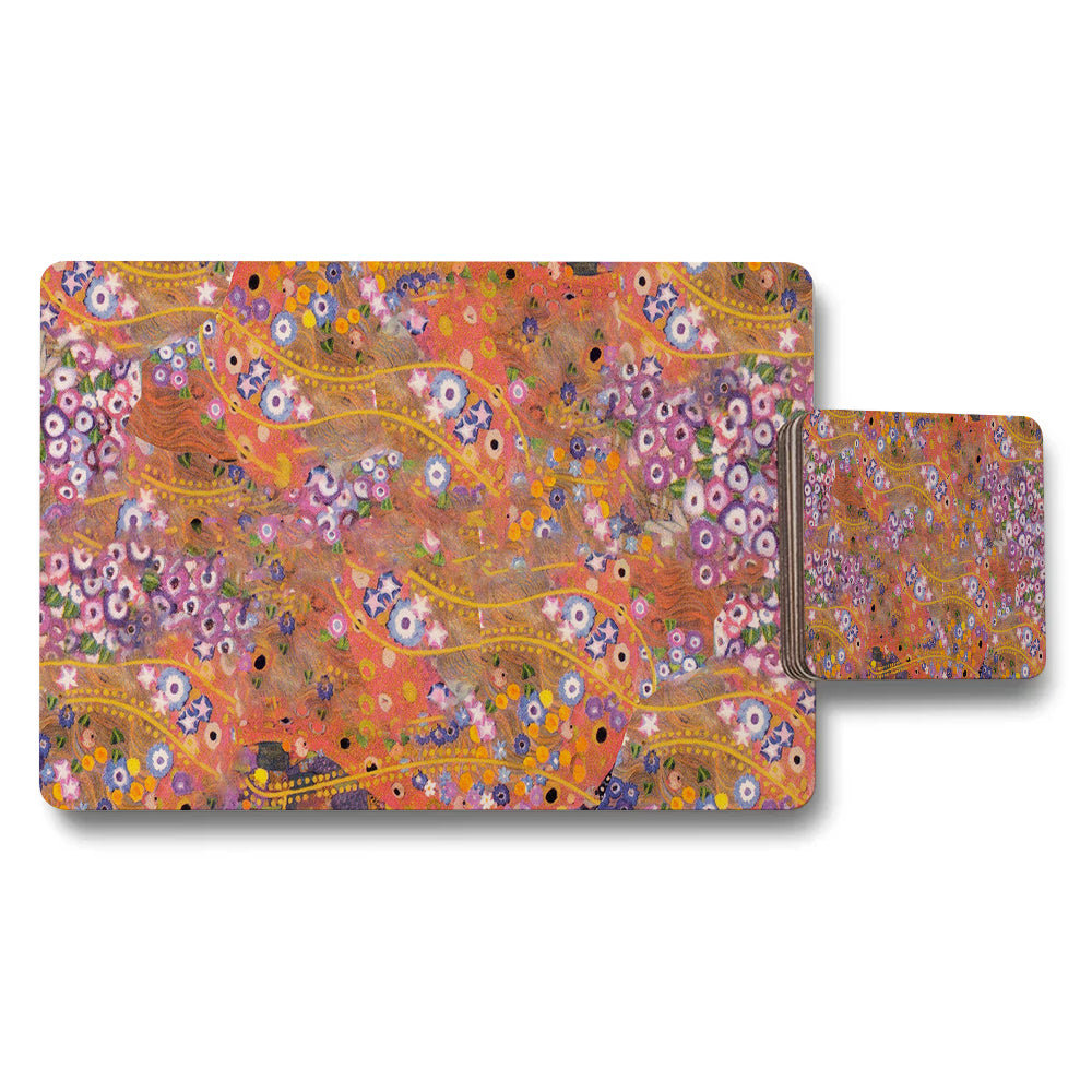Colorful Floral Abstract Placemat And Coaster Set For Dining