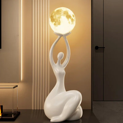 Lampe de table moderne en résine minimaliste moderne, figure à genoux abstraite tenant la lumière de la lune pour le salon