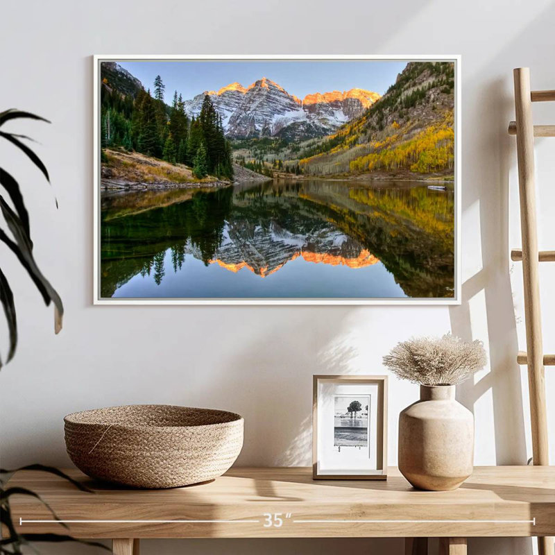 Maroon Bells Autumn Glow, 25 po x 17 po, Cadre flottant blanc