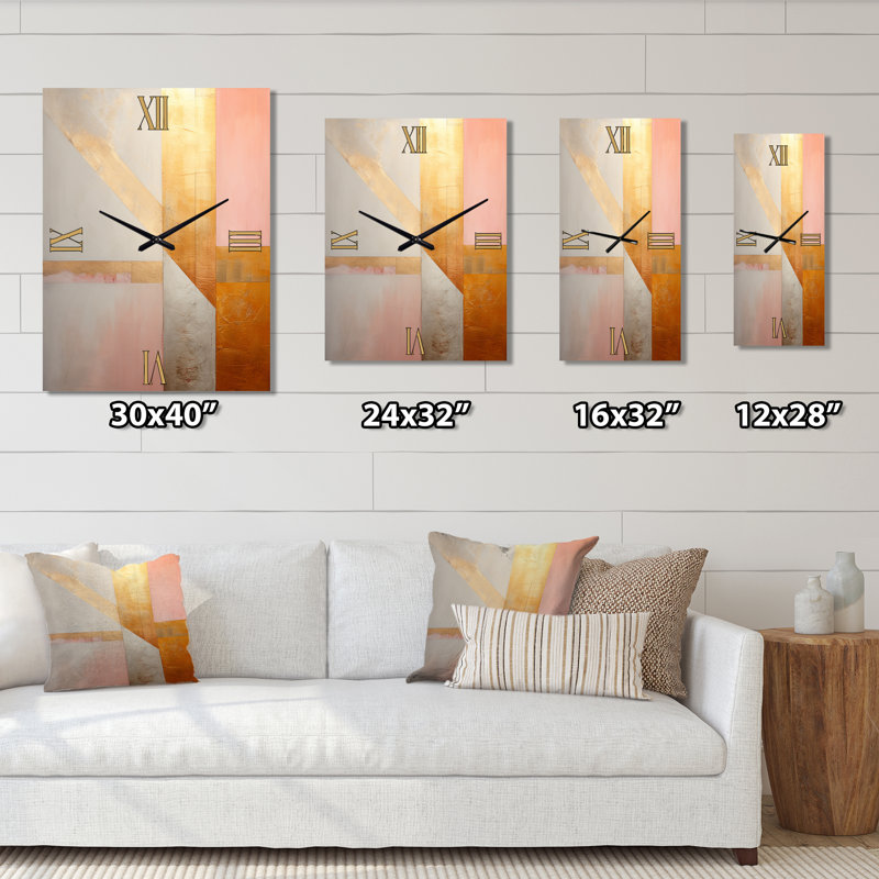 Horloge murale géométrique géométrique «Serenity In Pink Vintage Gold II», H 40 po x l 30 po x P 1 po