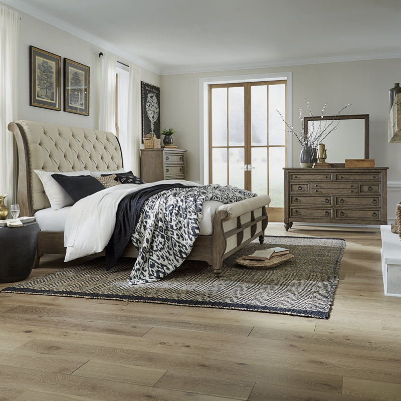 Aisja King California Sleigh Bed, Dresser & Mirror, Chest, 4 Pcs: Bed, 2 Dressers, Dresser Mirror, California King