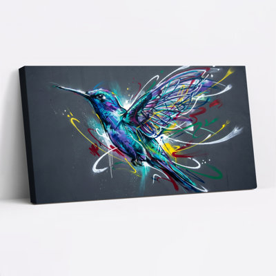 Colorful Hummingbird Abstract Art Canvas Wrapped Wall Art Oil Painting Print Set Of 1